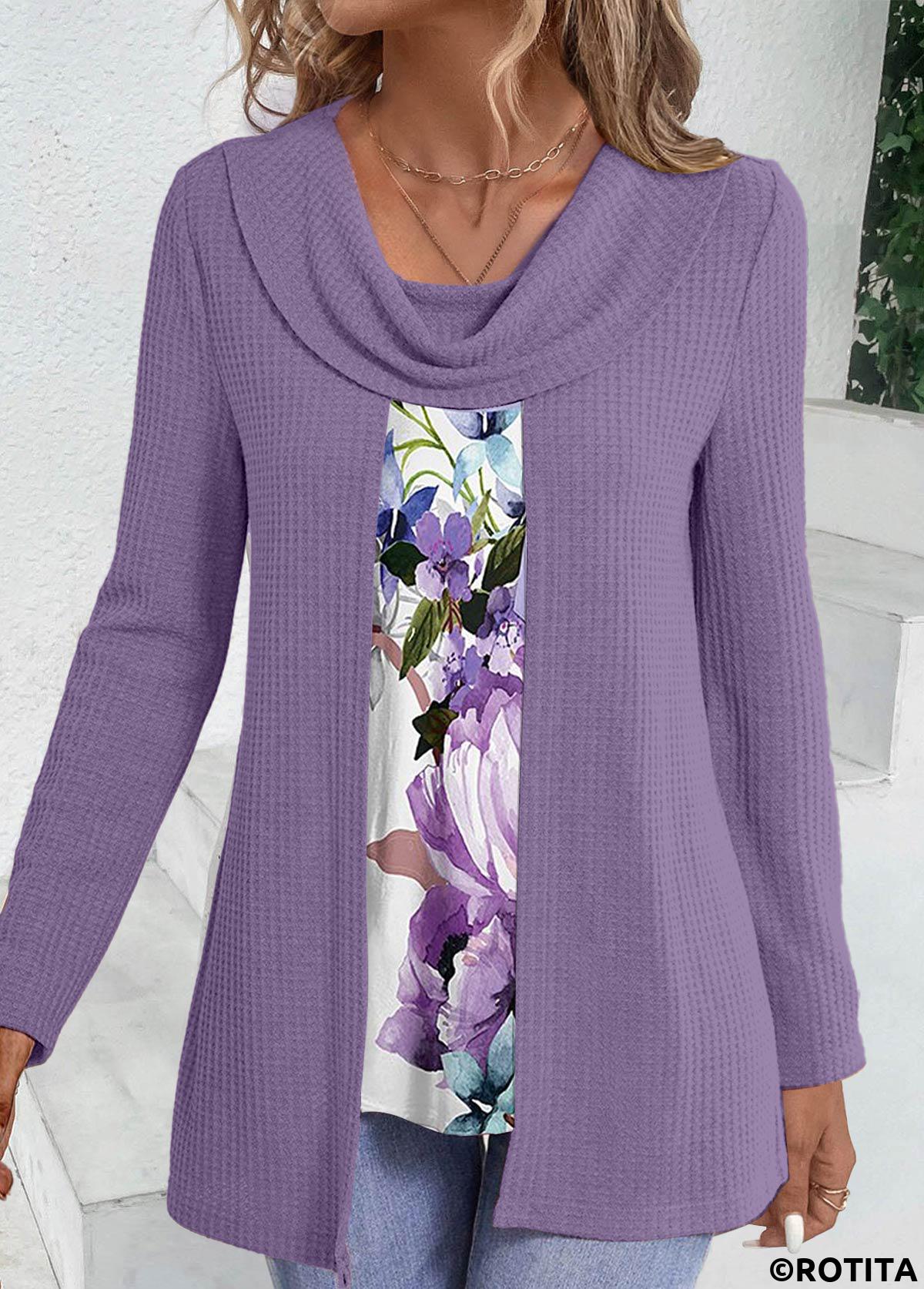 Rotita – Zweiteiliges Set mit Blumenmuster und drapiertem Halsausschnitt in Lila