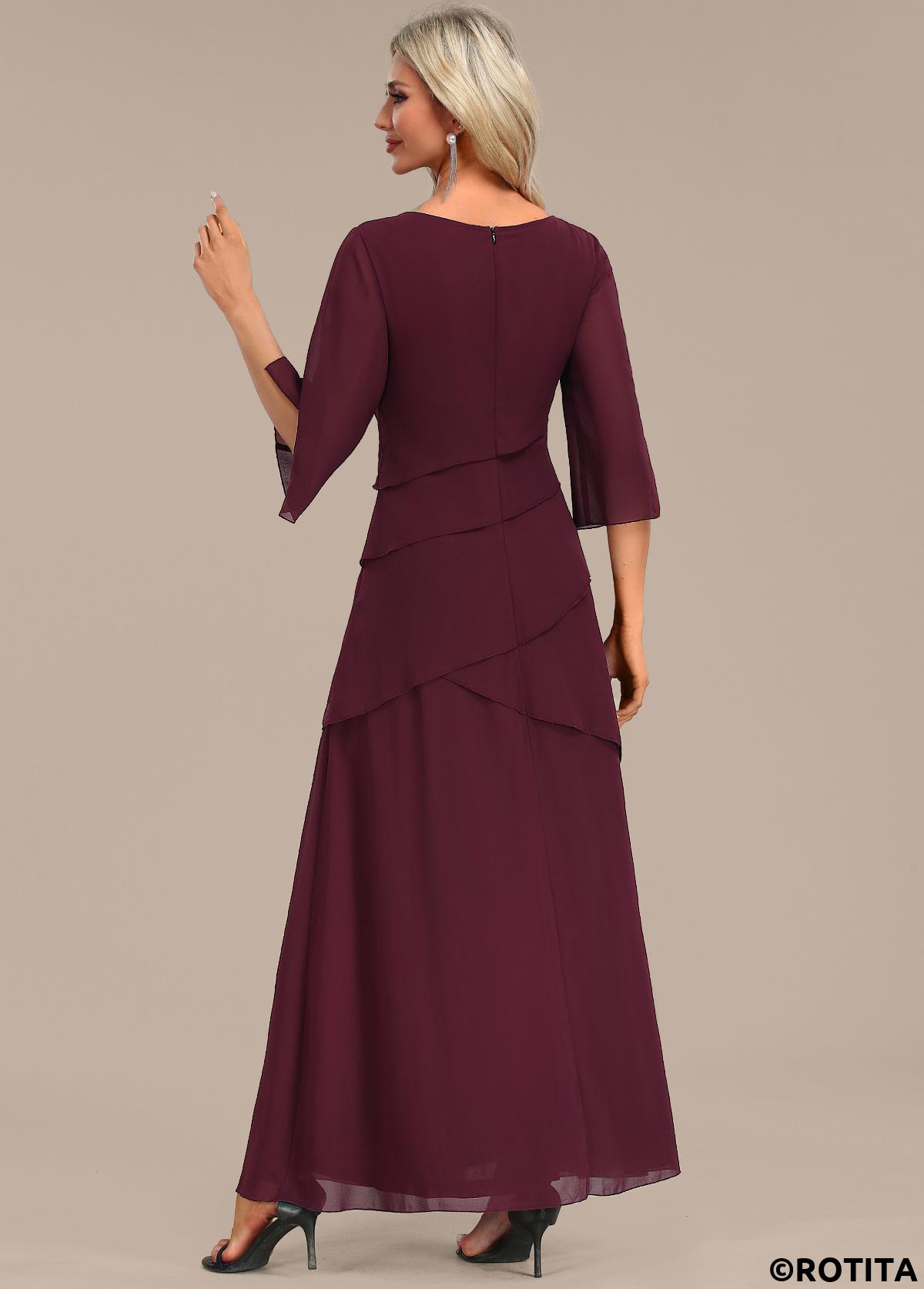 Wine Red dresses,Plain Color dresses,Party dresses,Elegant dresses,ROTITA Breathable Wine Red A Line Maxi Dress