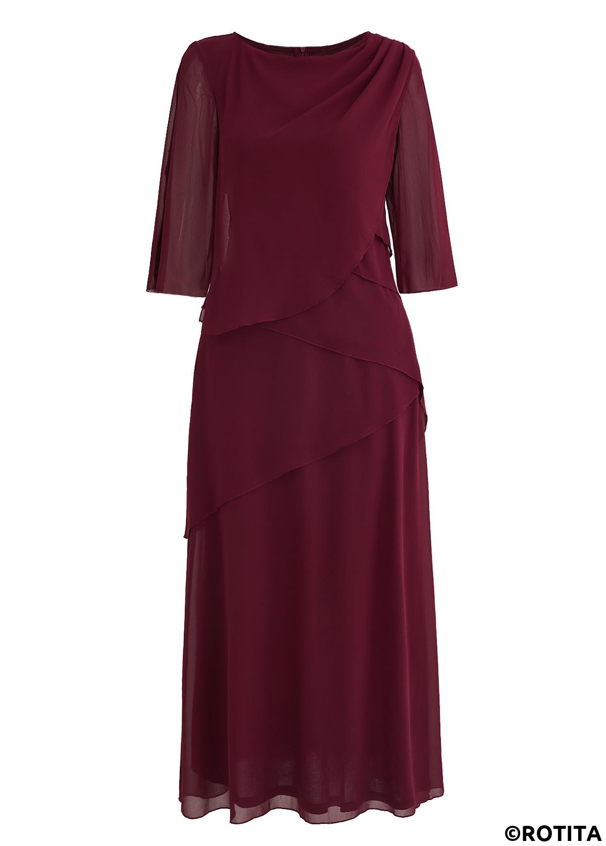 Wine Red dresses,Plain Color dresses,Party dresses,Elegant dresses,ROTITA Breathable Wine Red A Line Maxi Dress