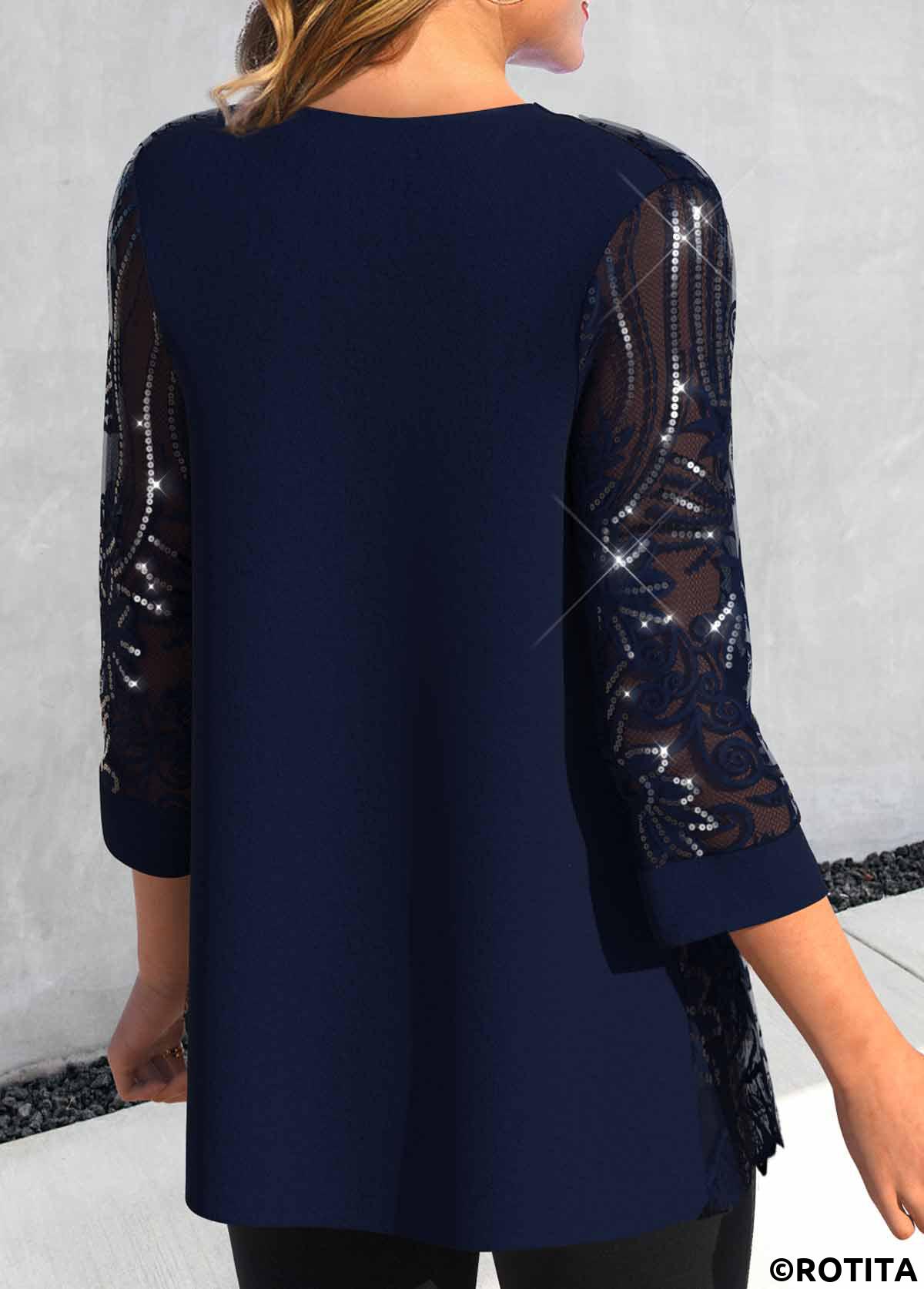 Navy tops,Plain Color tops,ROTITA Navy Scoop Neck Long Sleeve Cardigan and Tank Top