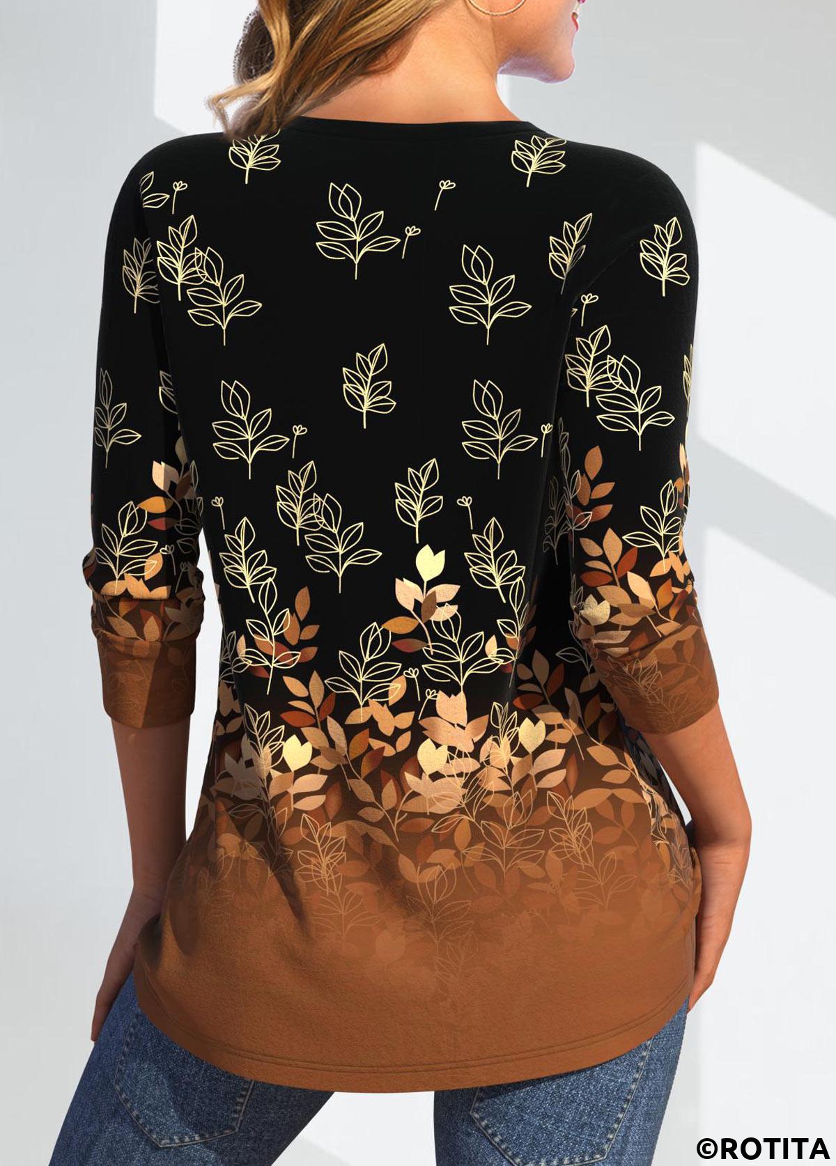 Dark Camel plus size,Black plus size,Plants plus size,Floral plus size,Ombre plus size,ROTITA Plus Size Criss Cross Dark Camel T Shirt