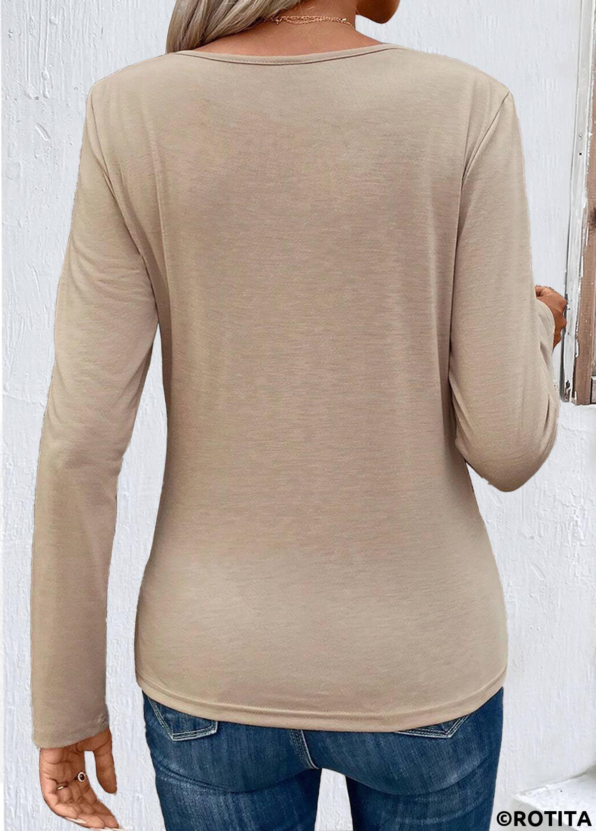 ROTITA Layered Light Coffee Round Neck T Shirt