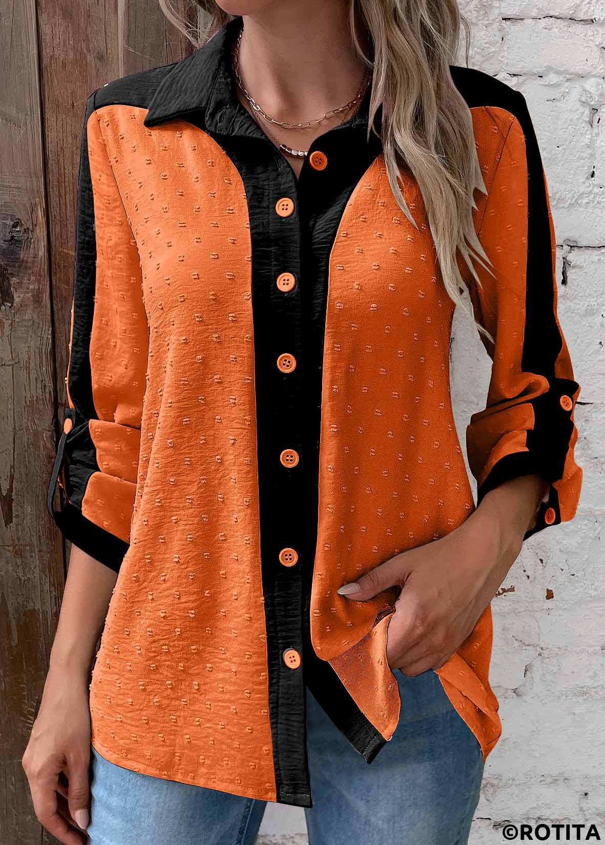 chemisier rotita patchwork orange col chemise manches longues