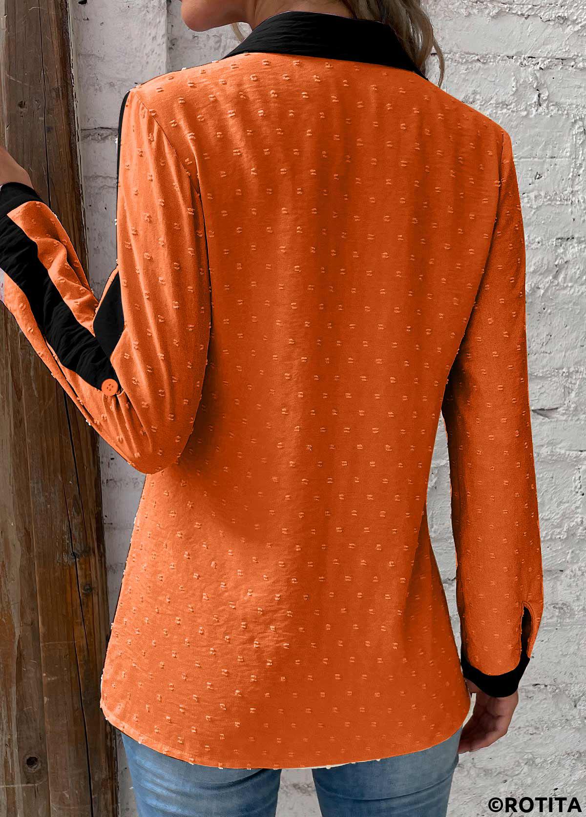 chemisier rotita patchwork orange col chemise manches longues