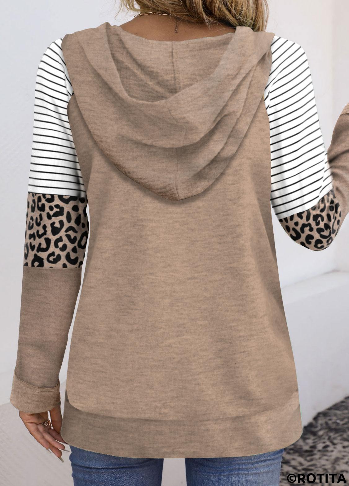 Light Coffee tops,Halloween tops,Striped tops,Geometric tops,Leopard tops,ROTITA Patchwork Halloween Print Light Coffee Long Sleeve Hoodie