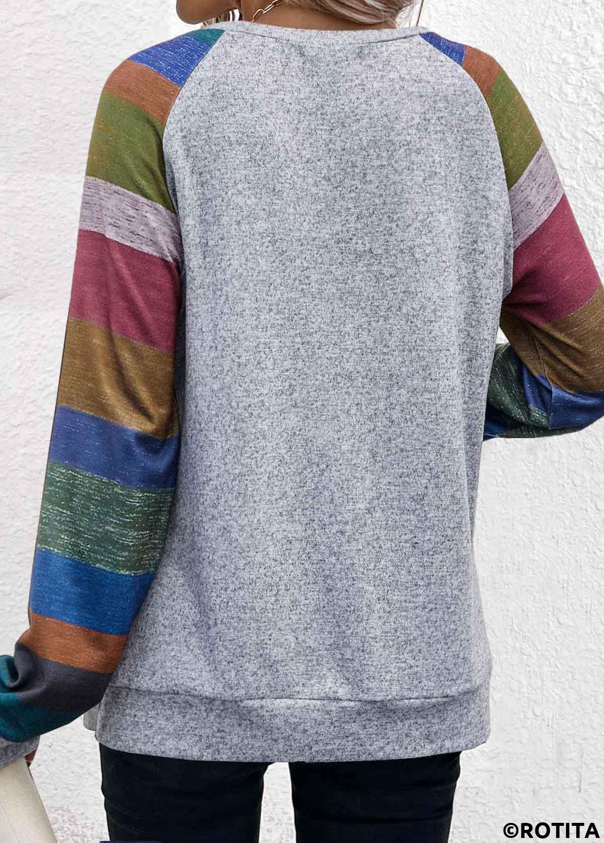 Light Grey Marl plus size,Rainbow Color plus size,Striped plus size,ROTITA Plus Size Button Light Grey Marl T Shirt