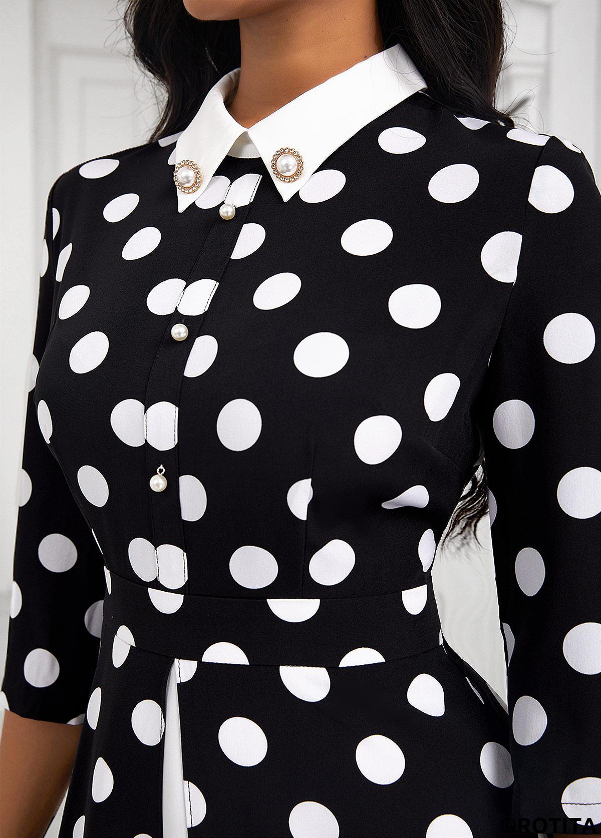rotita fausse robe 2 en 1 à pois noir à col polo