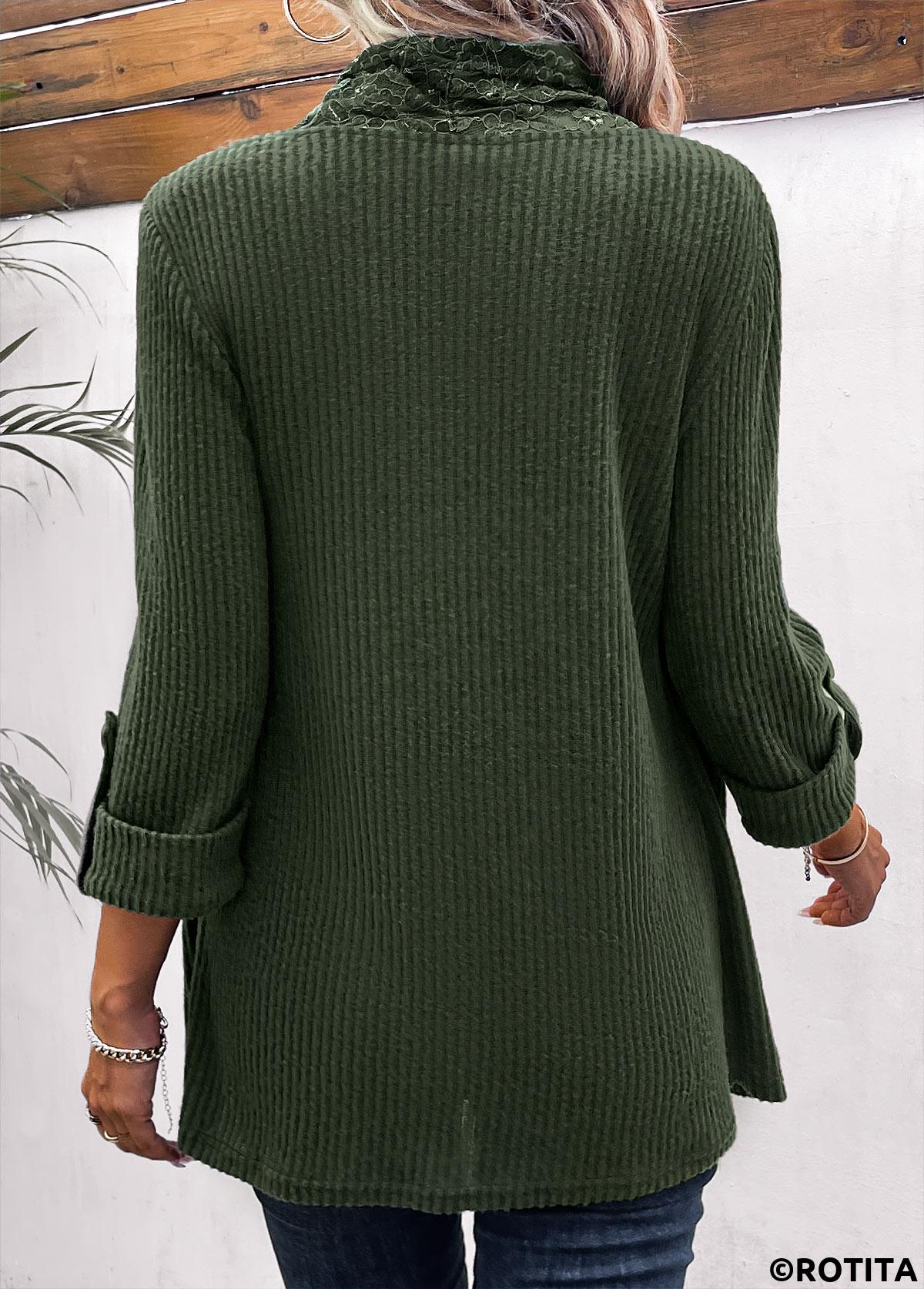 Olive Green tops,Plain Color tops,ROTITA Fake 2in1 Olive Green Round Neck T Shirt