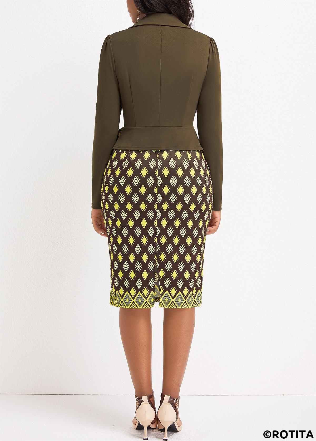 Olive Green dresses,Plaid dresses,Striped dresses,Party dresses,Elegant dresses,ROTITA Patchwork Argyle Print Olive Green Bodycon Long Sleeve Dress
