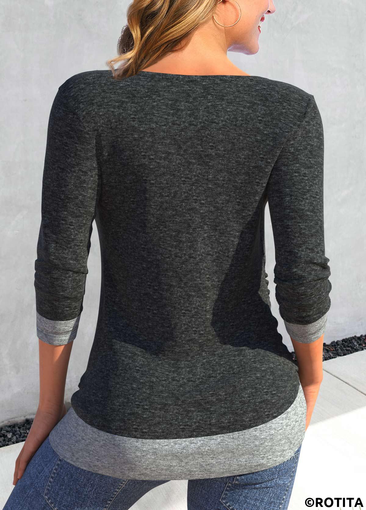 ROTITA Fake 2in1 Dark Grey Scoop Neck T Shirt