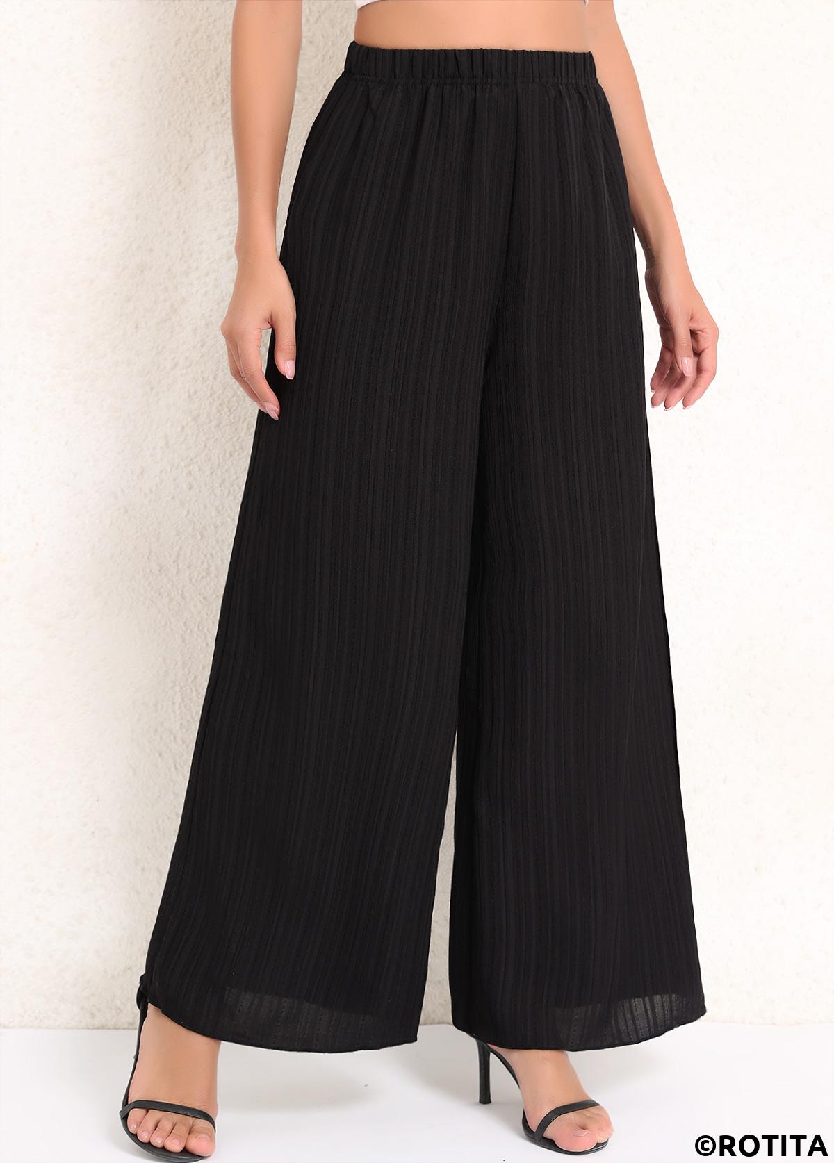 Black bottoms,Plain Color bottoms,Ruched Black Elastic Waist High Waisted Pants