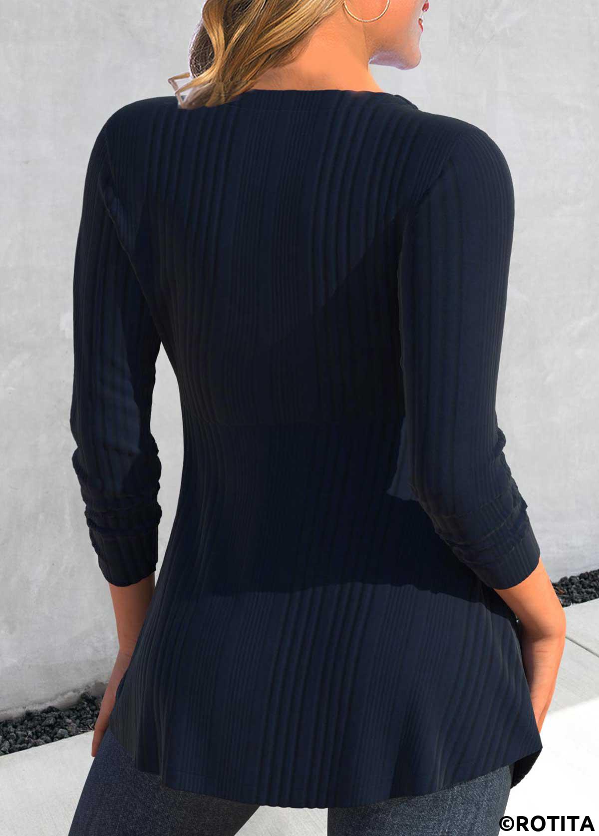 ensemble deux pièces en faux col coeur bleu marine à imprimé géométrique rotita
