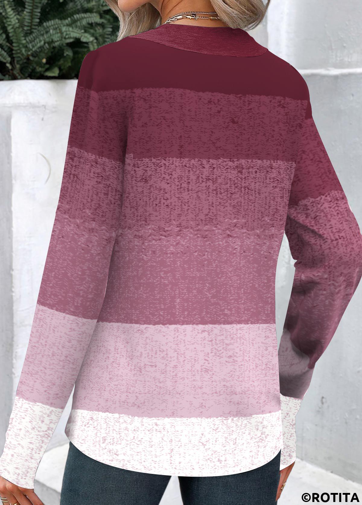 ROTITA Button Ombre Dark Reddish Purple Asymmetrical Neck Sweatshirt