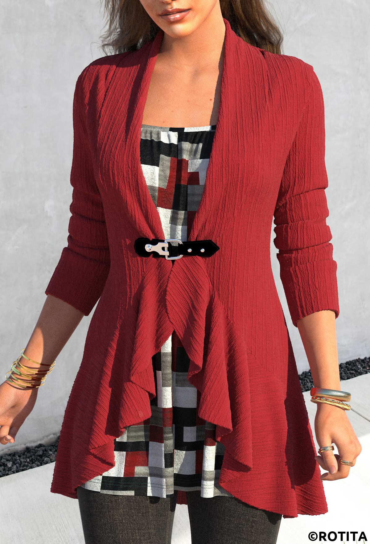 rotita fake 2in1 t-shirt rouge vin imprimé géométrique