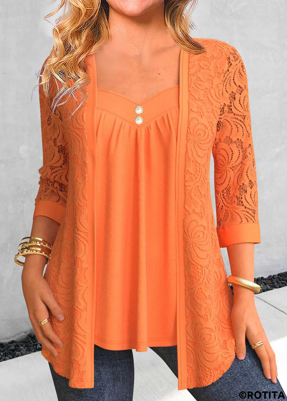 t-shirt col coeur orange dentelle rotita