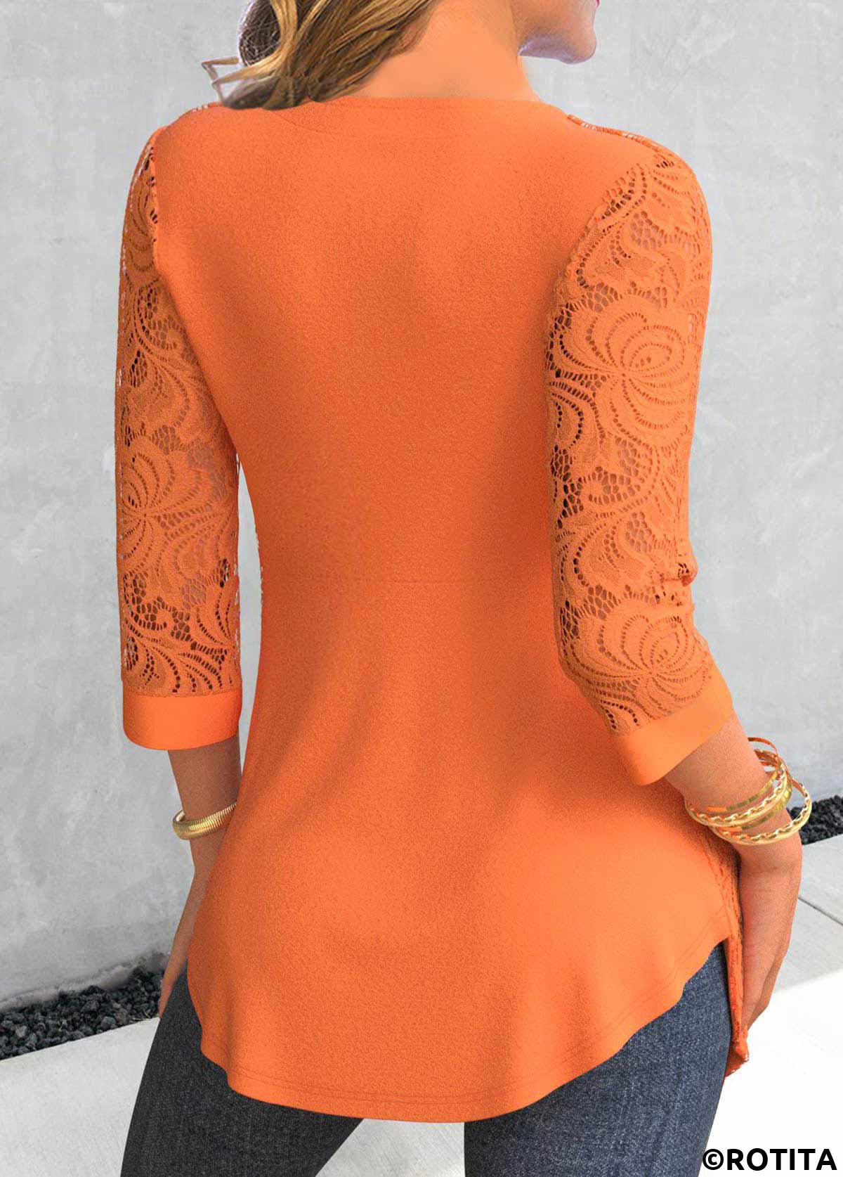 t-shirt col coeur orange dentelle rotita