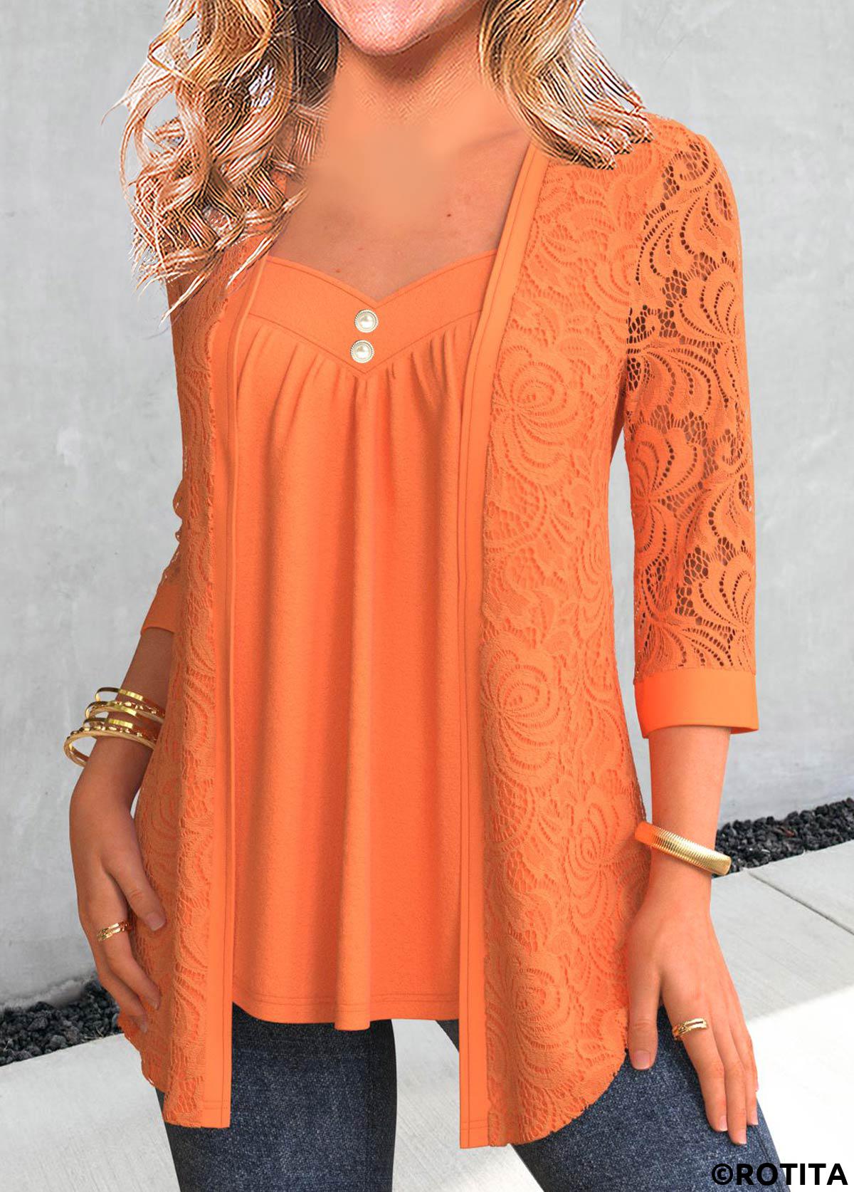 t-shirt col coeur orange dentelle rotita