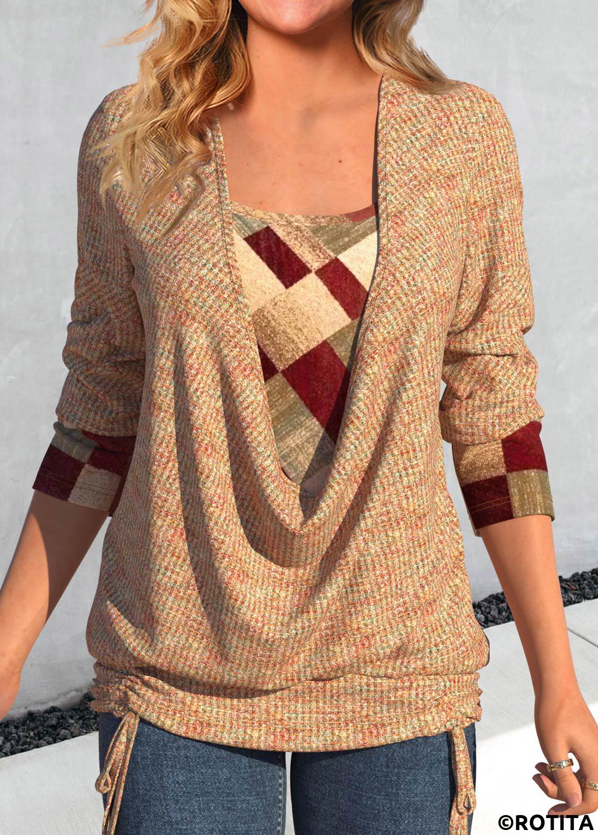 sweat col drapé multicolore imprimé patchwork rotita