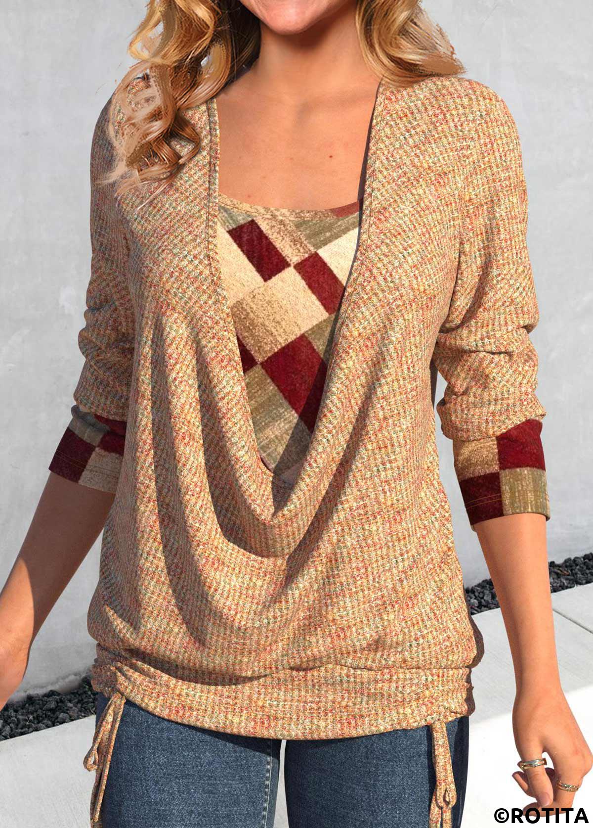 sweat col drapé multicolore imprimé patchwork rotita