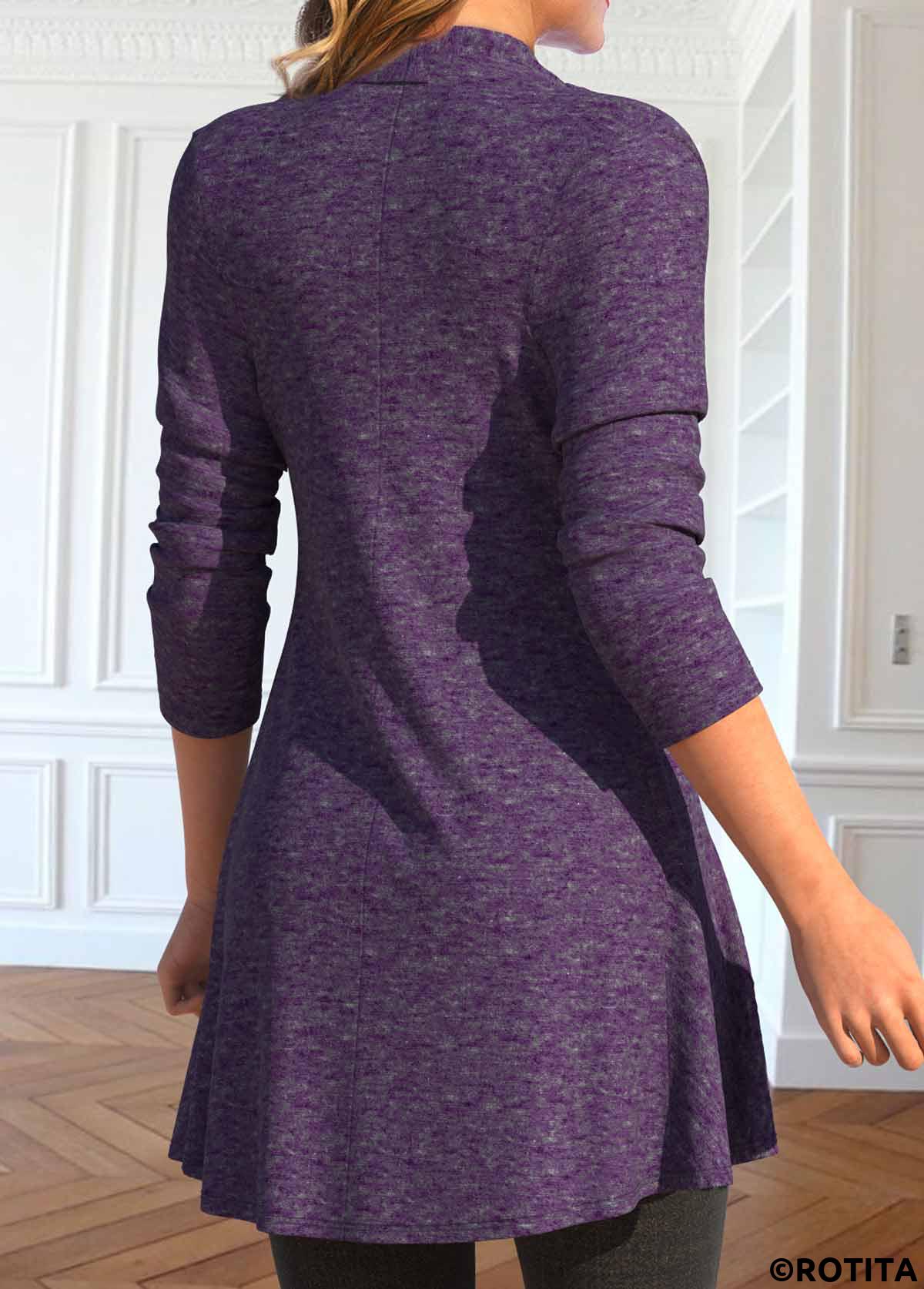 Purple tops,Geometric tops,Striped tops,ROTITA Geometric Print Purple Square Neck Fake Two Piece Twinset