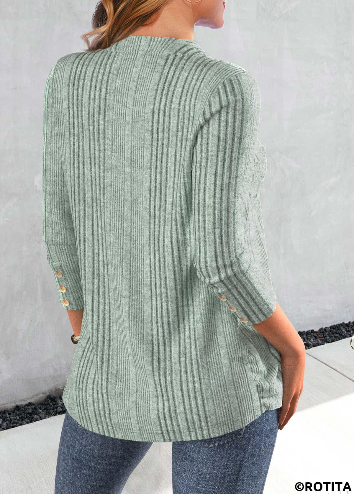 Sage Green tops,Plain Color tops,ROTITA Button Sage Green V Neck Long Sleeve T Shirt