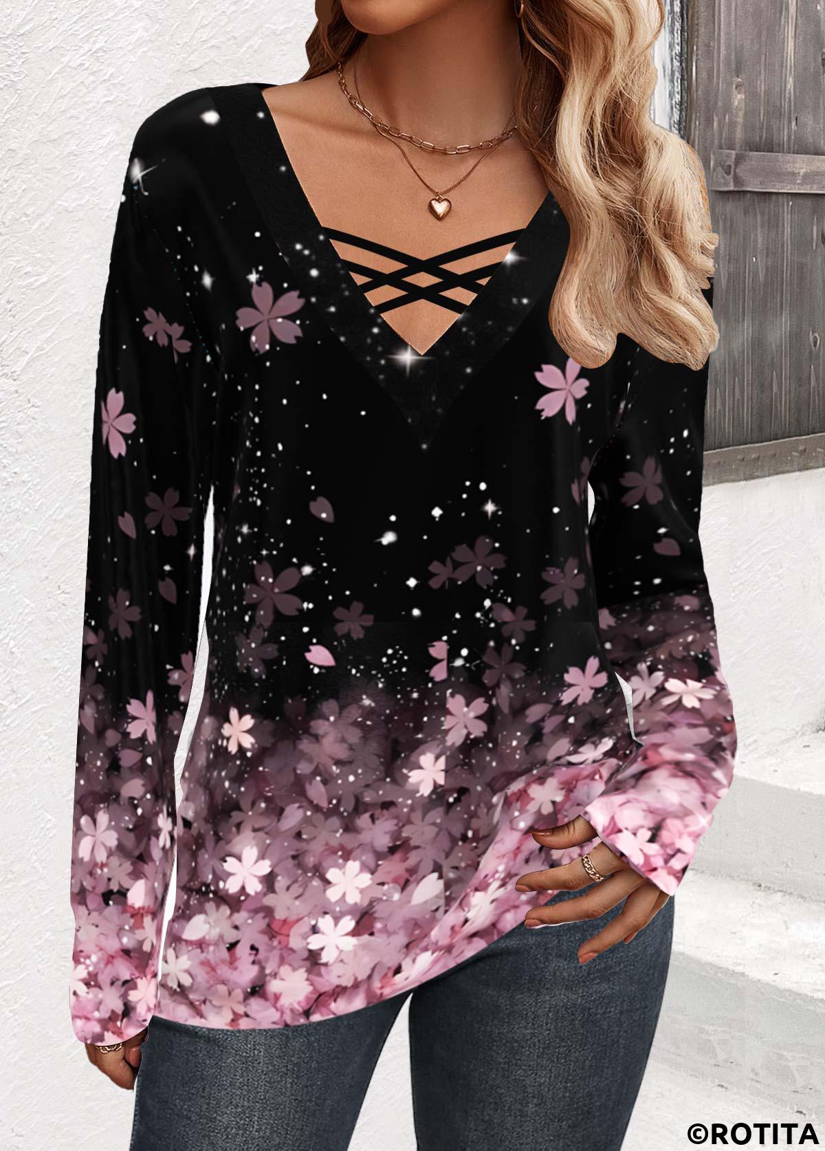 rotita t-shirt rose imprimé fleuri croisé