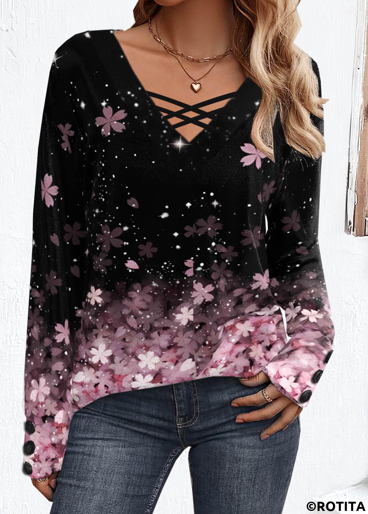 rotita t-shirt rose imprimé fleuri croisé