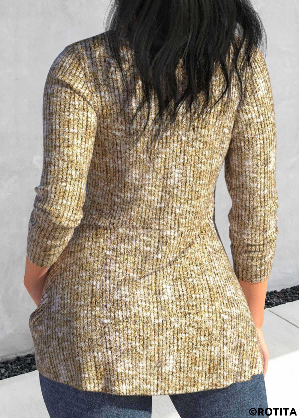 Rotita Twist T-Shirt mit Herzkragen in hellem Kamel