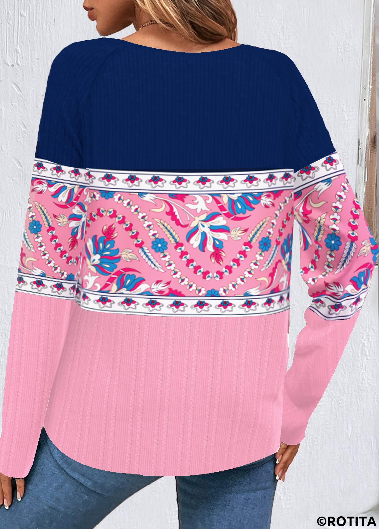 ROTITA Button Tribal Print Multi Color T Shirt
