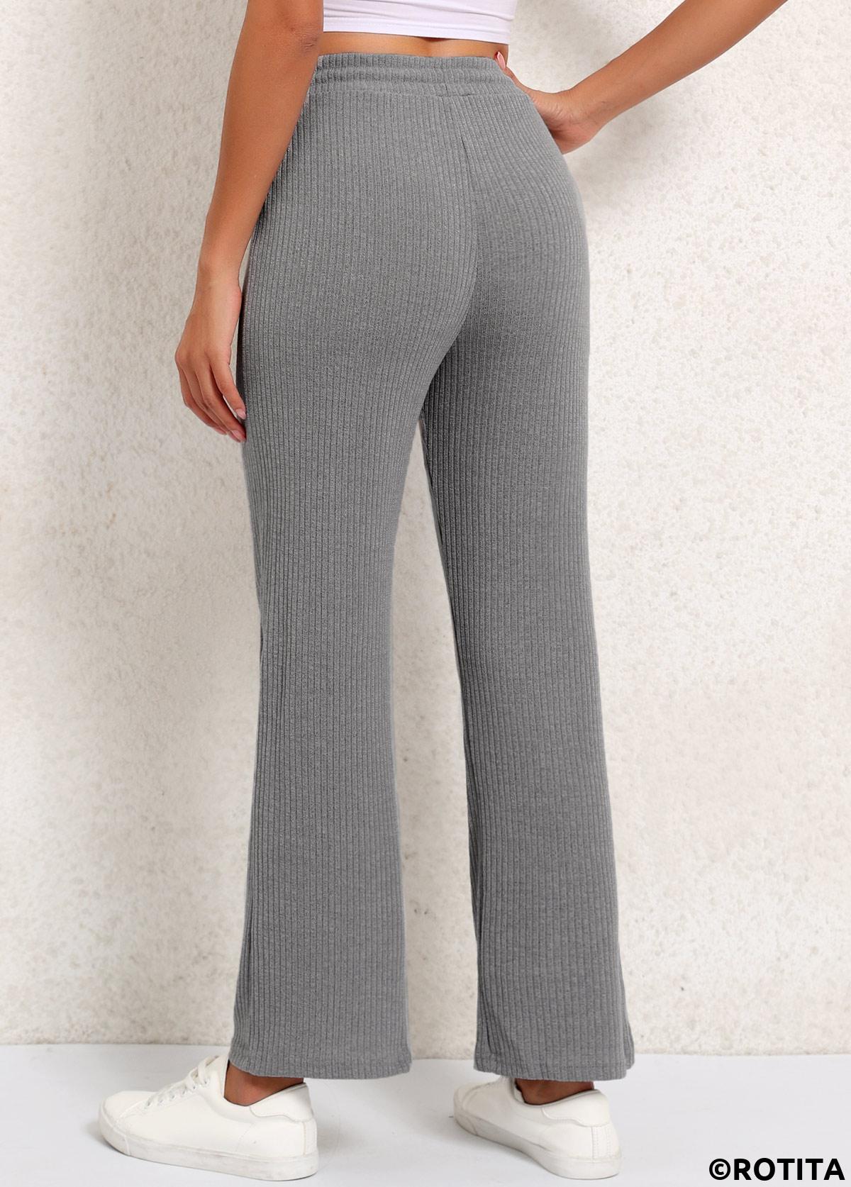 Grey bottoms,Plain Color bottoms,Grey Elastic Waist High Waisted Pants