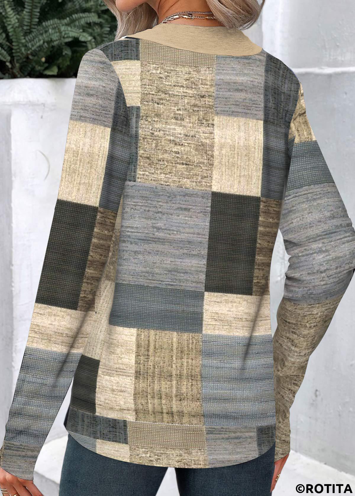 ROTITA Button Geometric Print Multi Color T Shirt