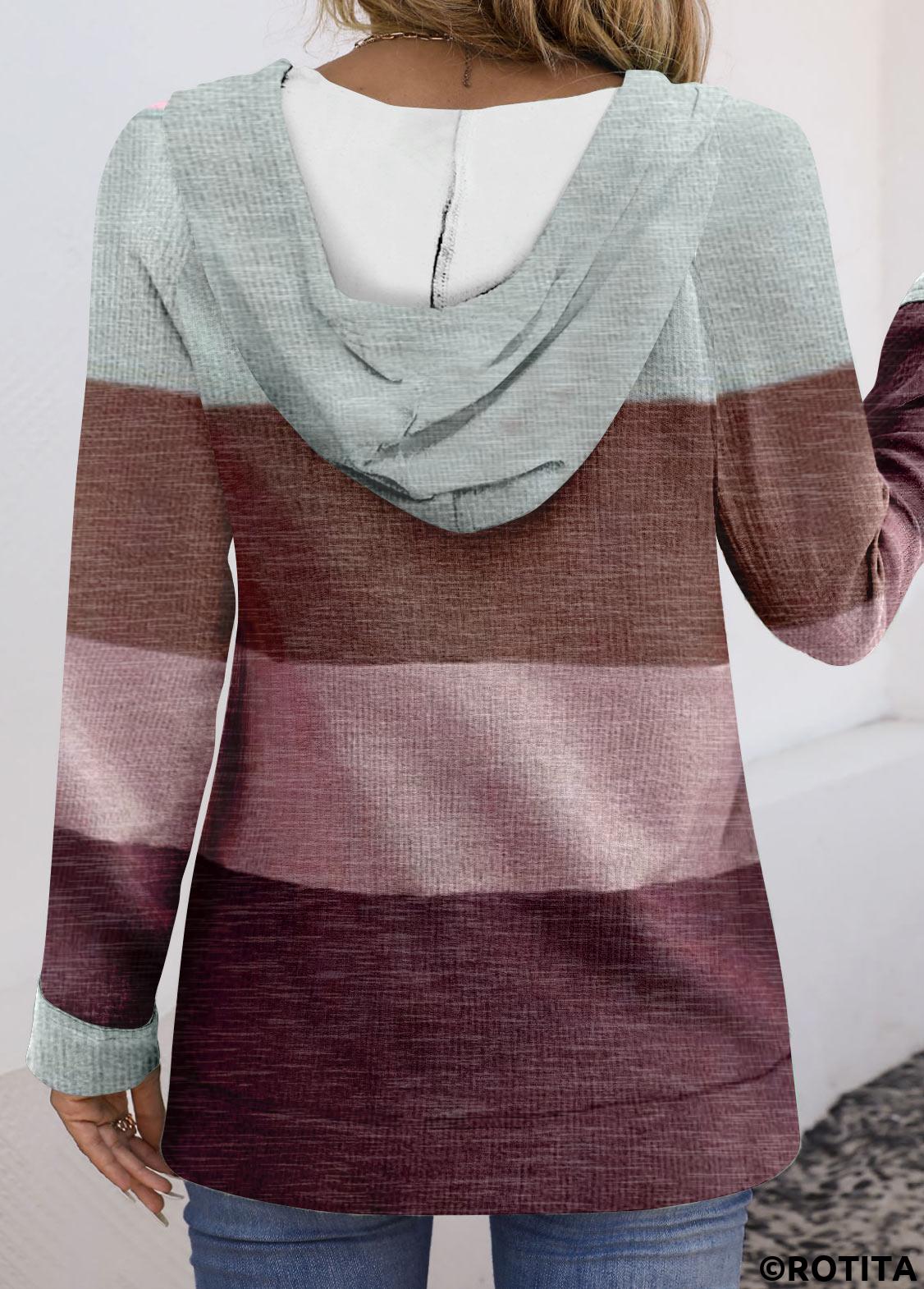 Multi Color tops,Striped tops,ROTITA Pocket Striped Multi Color Long Sleeve Hoodie