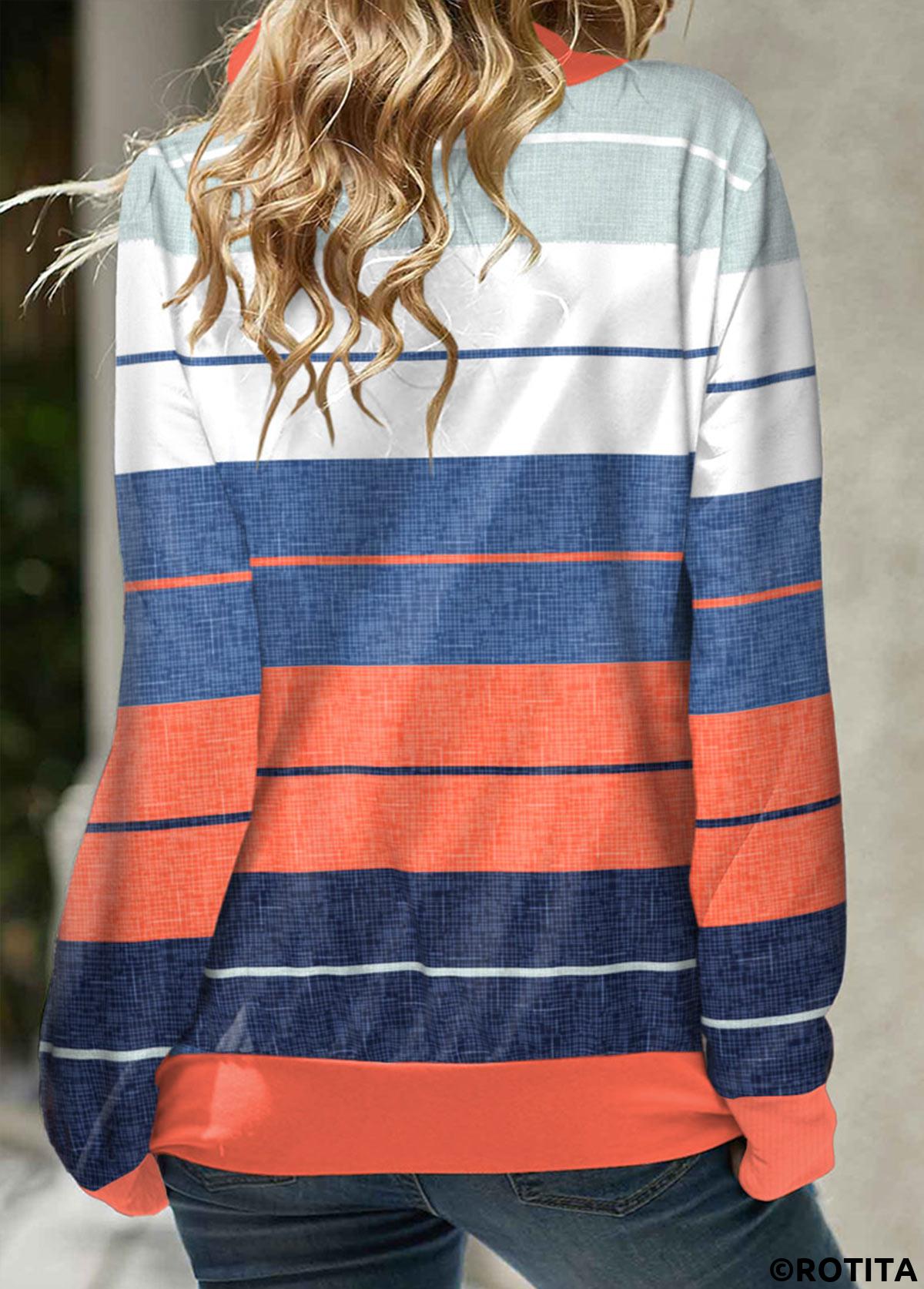 ROTITA Patchwork Striped Multi Color Cowl Neck Sweatshirt