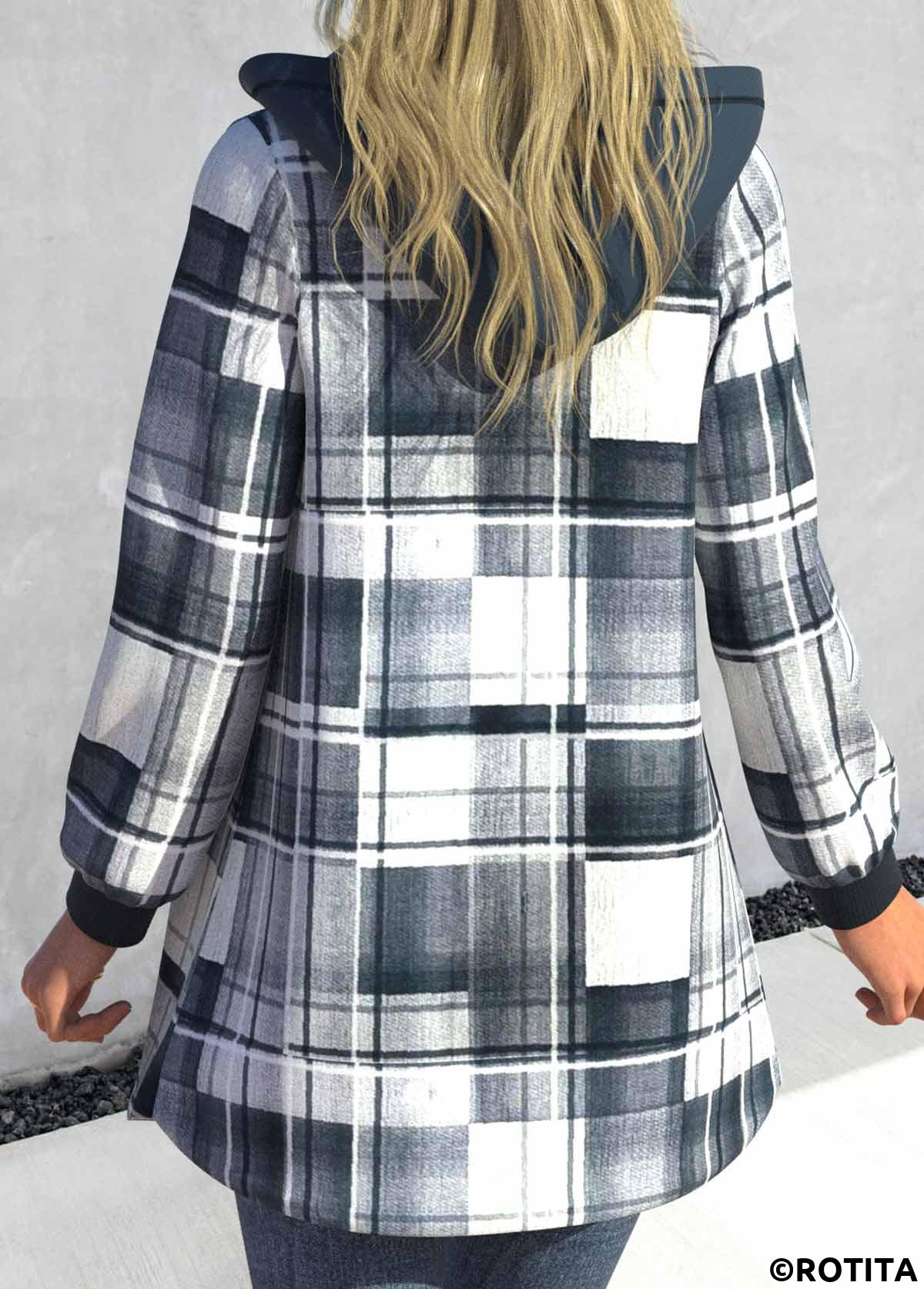 Dark Grey tops,Geometric tops,Striped tops,ROTITA Geometric Print Grey Coat