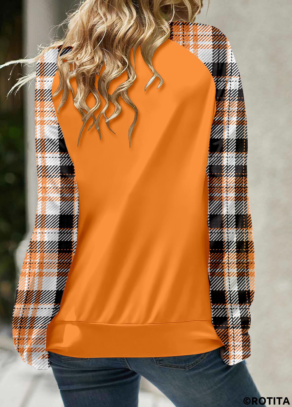 rotita patchwork plaid orange col fendu sweat-shirt à manches longues