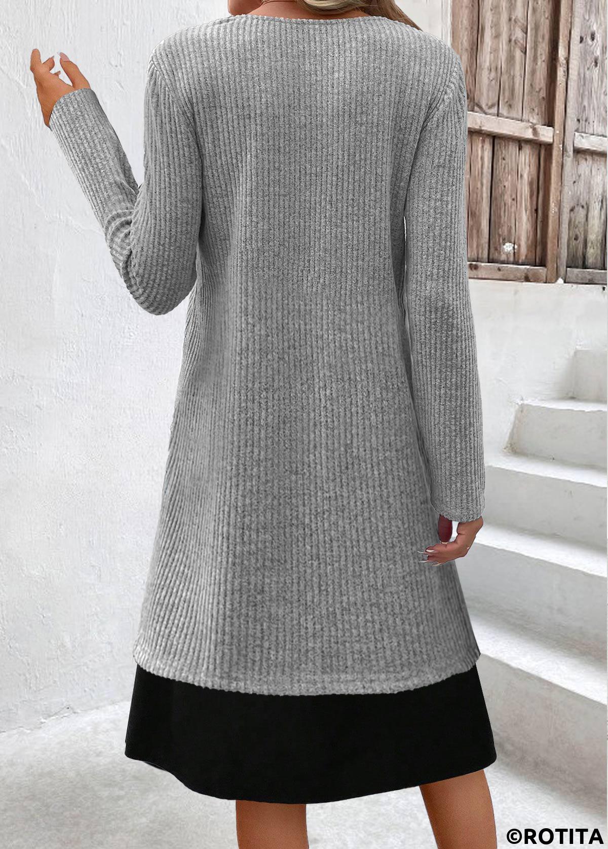 Light Grey Marl dresses,Contrast Color dresses,Everyday dresses,Casual dresses,ROTITA Fake 2in1 Light Grey Marl A Line Dress