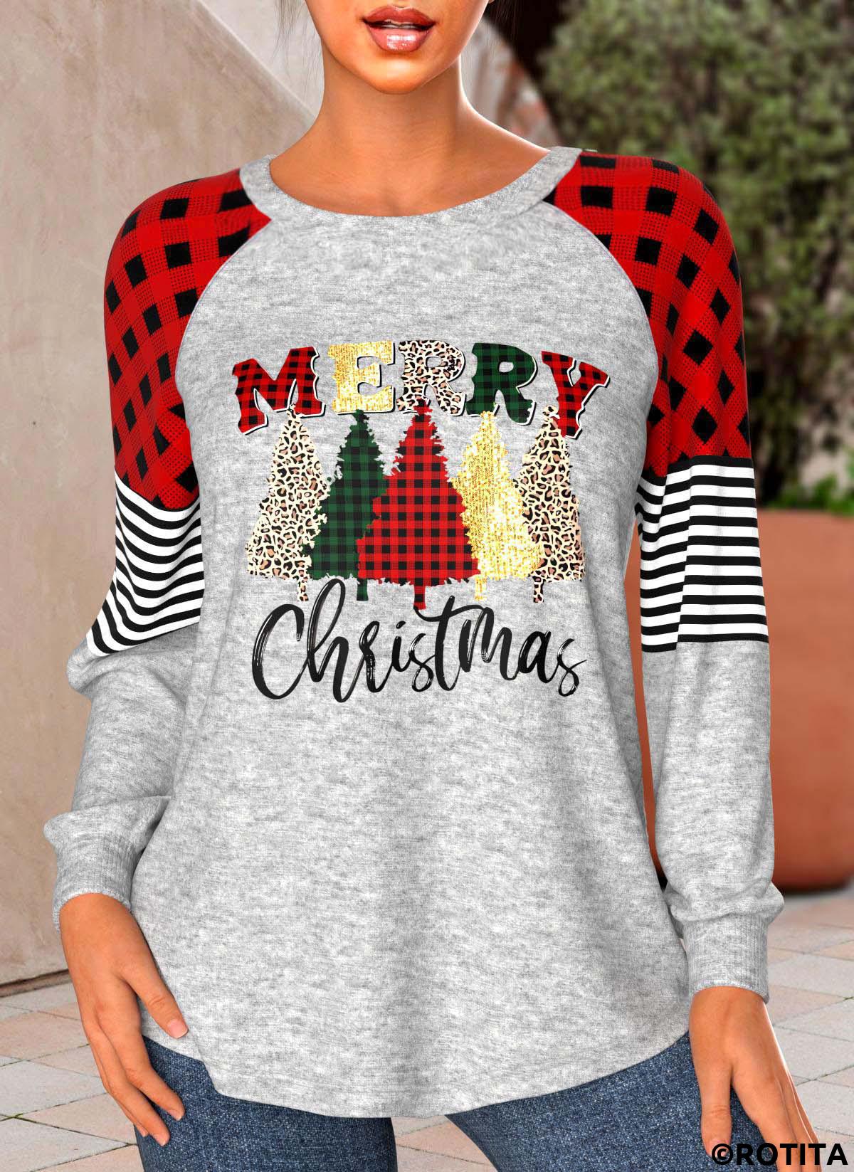 rotita t-shirt de Noël rouge patchwork grande taille à imprimé