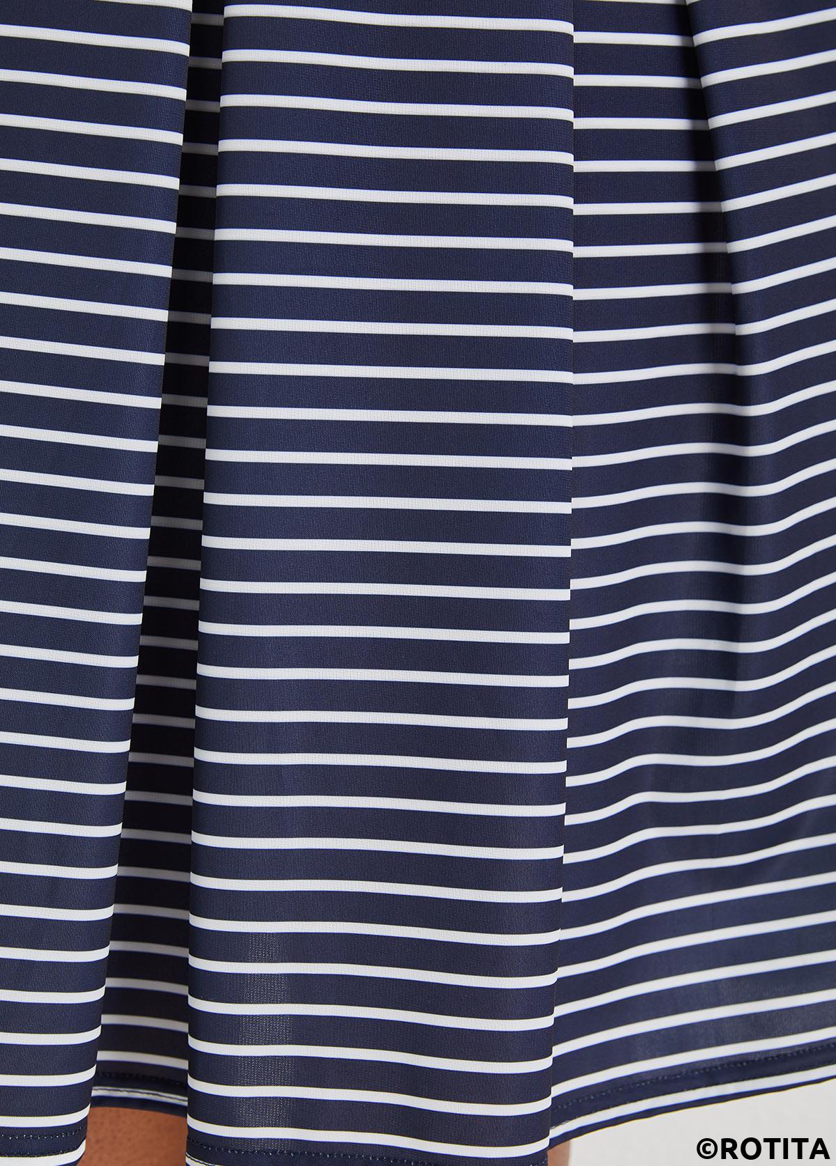 Navy dresses,Striped dresses,Geometric dresses,Party dresses,Elegant dresses,Striped Patchwork Navy Round Neck Dress and Cardigan
