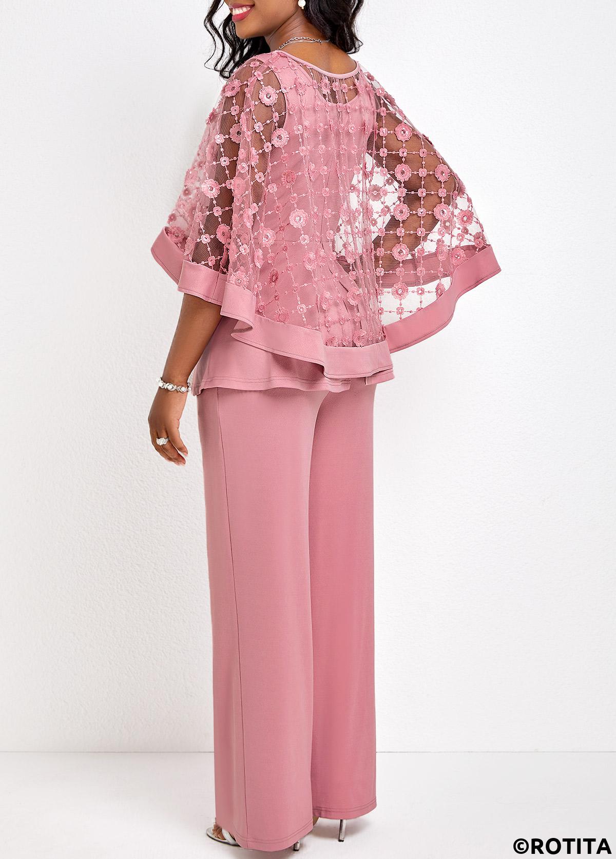 Pink jumpsuits&rompers,Plain Color jumpsuits&rompers,ROTITA Breathable Pink Long Boat Neck Jumpsuit and Cardigan