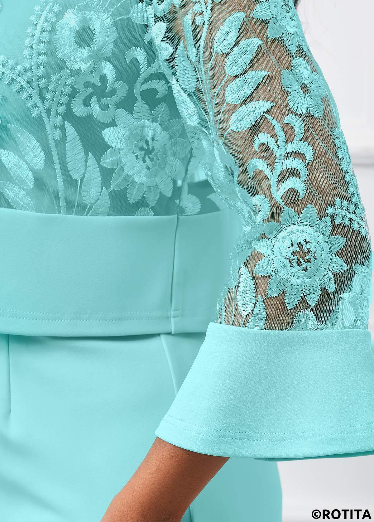 Mint Green dresses,Plain Color dresses,Party dresses,Elegant dresses,ROTITA Two Piece Mint Green Stand Collar Dress and Cardigan
