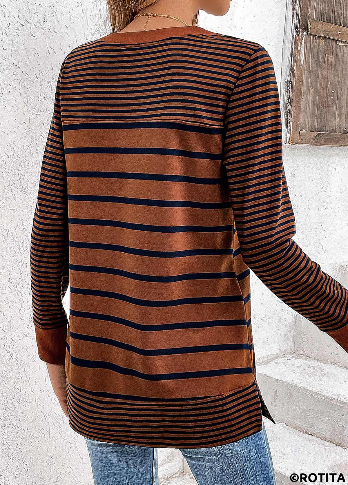 rotita patchwork rayé café foncé t-shirt col rond