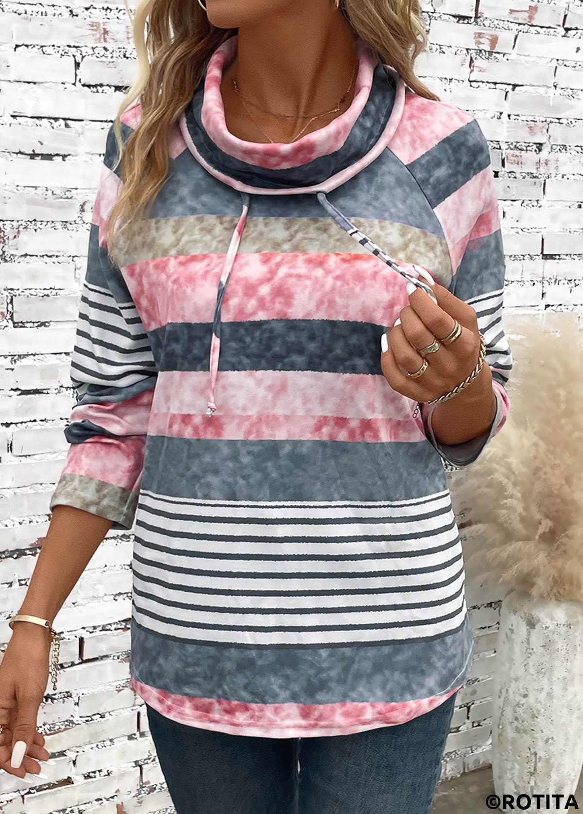 Rotita-Sweatshirt mit Kordelzug mehrfarbig langärmelig mit Wasserfallausschnitt