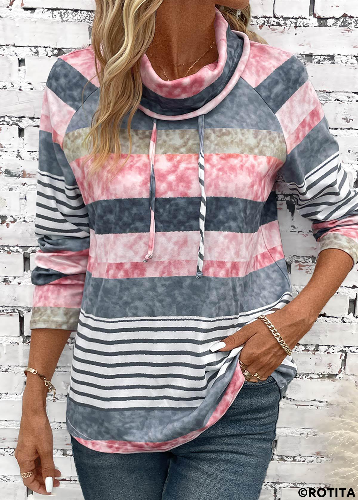 Rotita-Sweatshirt mit Kordelzug mehrfarbig langärmelig mit Wasserfallausschnitt