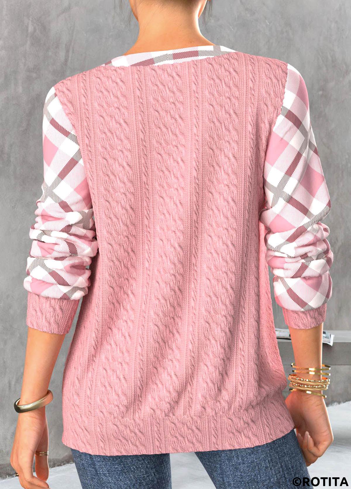 rotita sweat-shirt à manches longues rose clair à carreaux à lacets