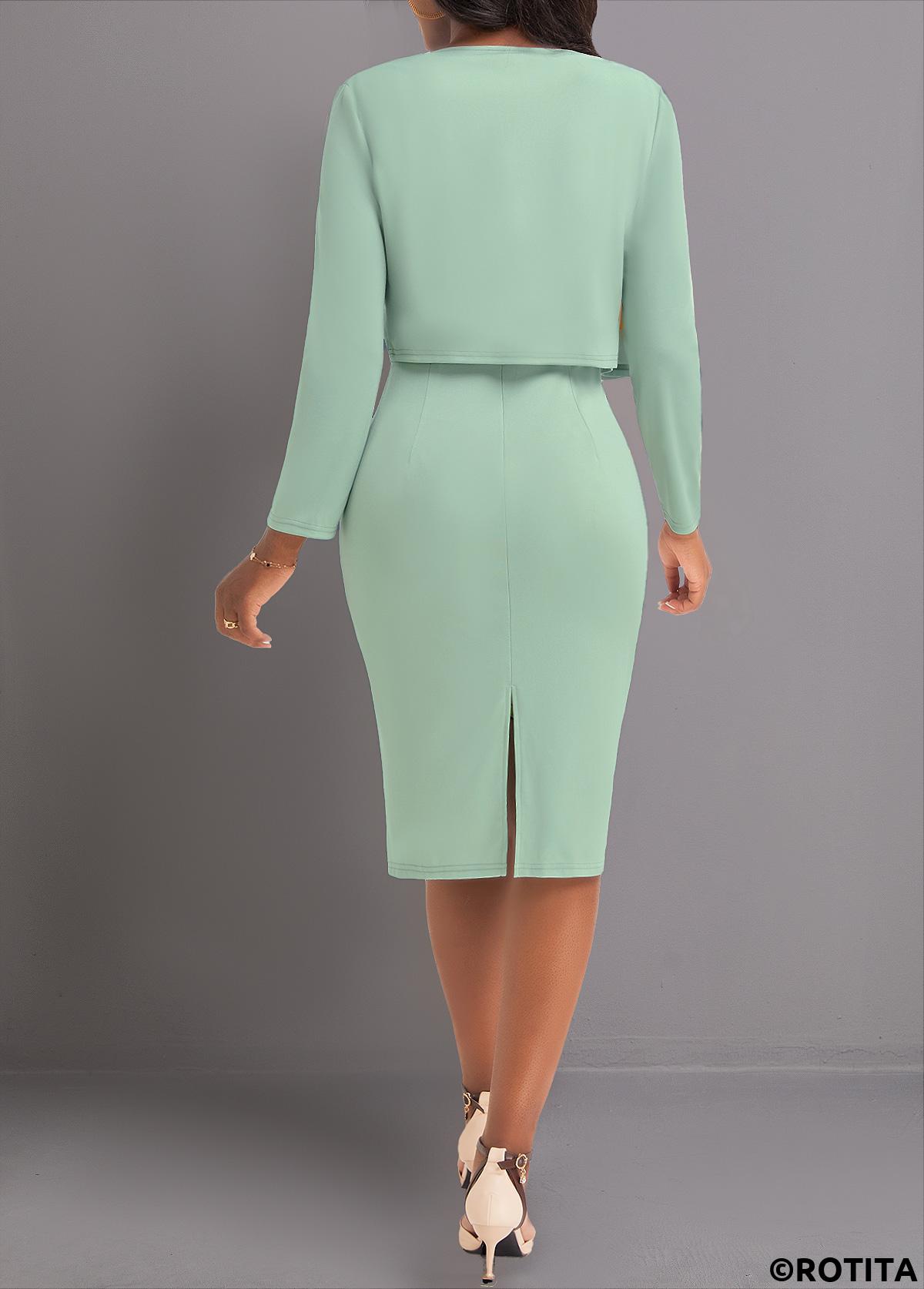 Sage Green plus size,Geometric plus size,Striped plus size,ROTITA Plus Size Two Piece Sage Green Dress and Cardigan