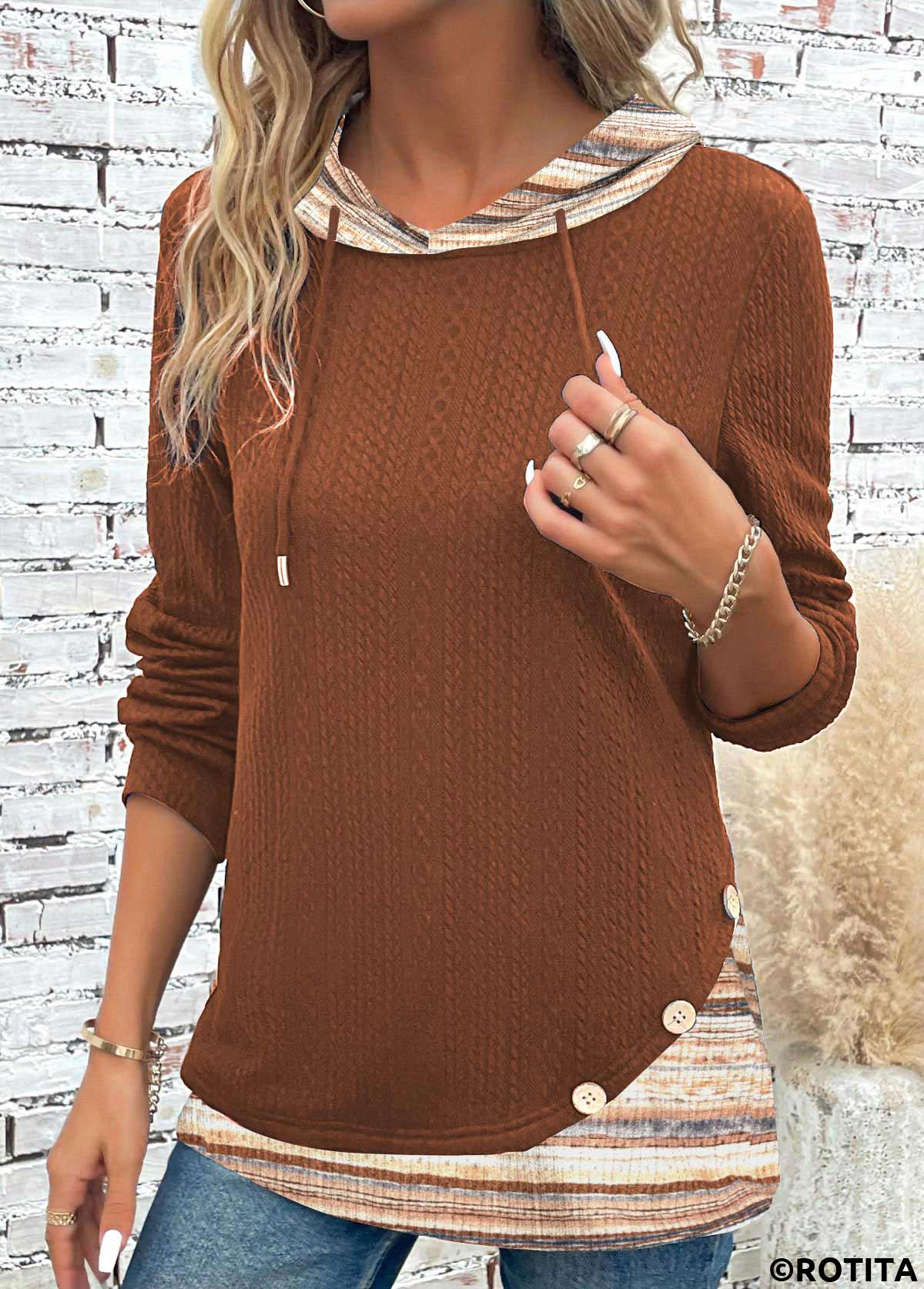 Rotita Patchwork-Kapuzenpullover mit mehreren Streifen und langen Ärmeln