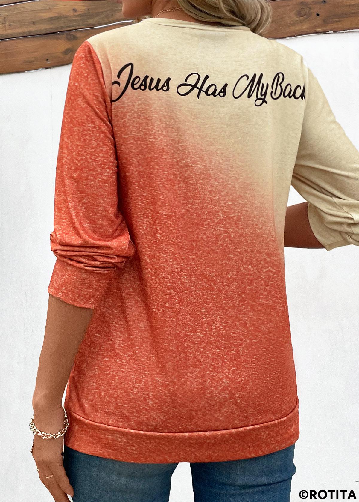 Langärmliges T-Shirt mit Rundhalsausschnitt in Ombre-Orange