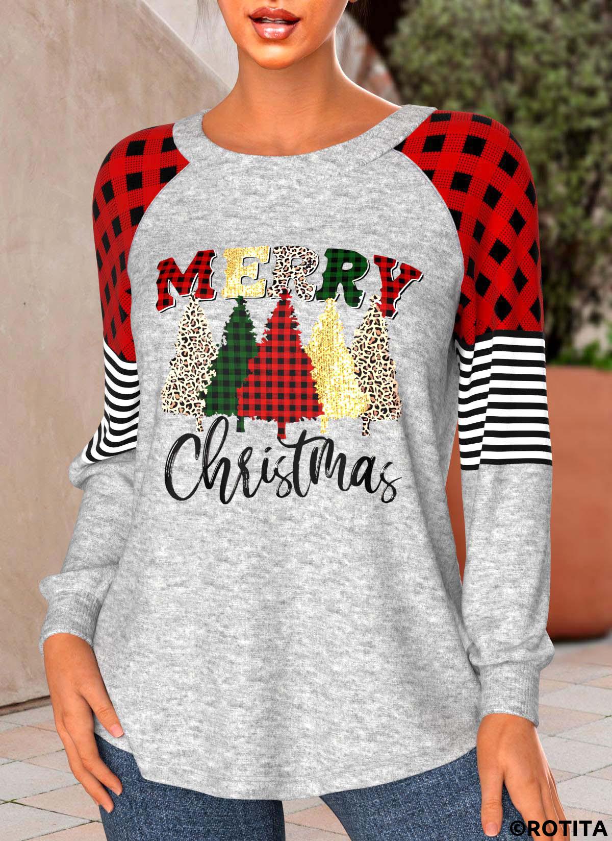 rotita t-shirt de Noël rouge patchwork grande taille à imprimé