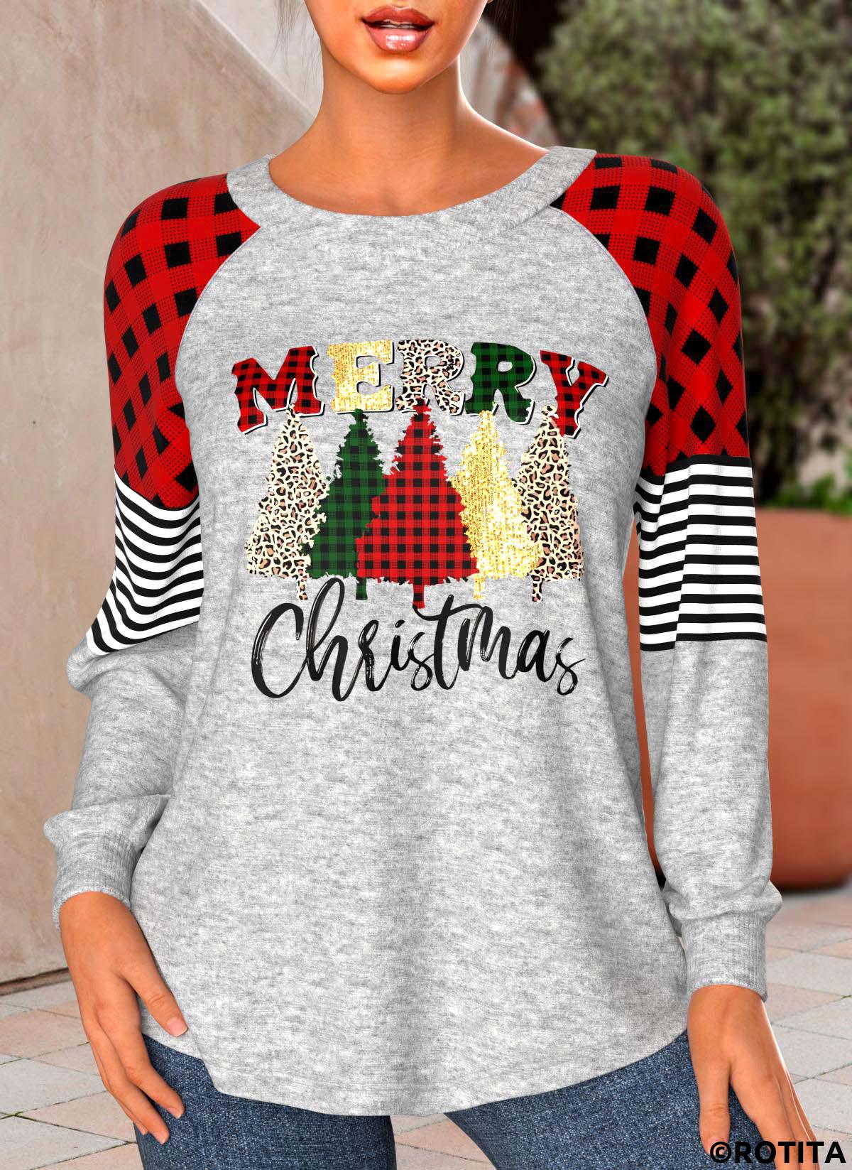 rotita t-shirt de Noël rouge patchwork grande taille à imprimé