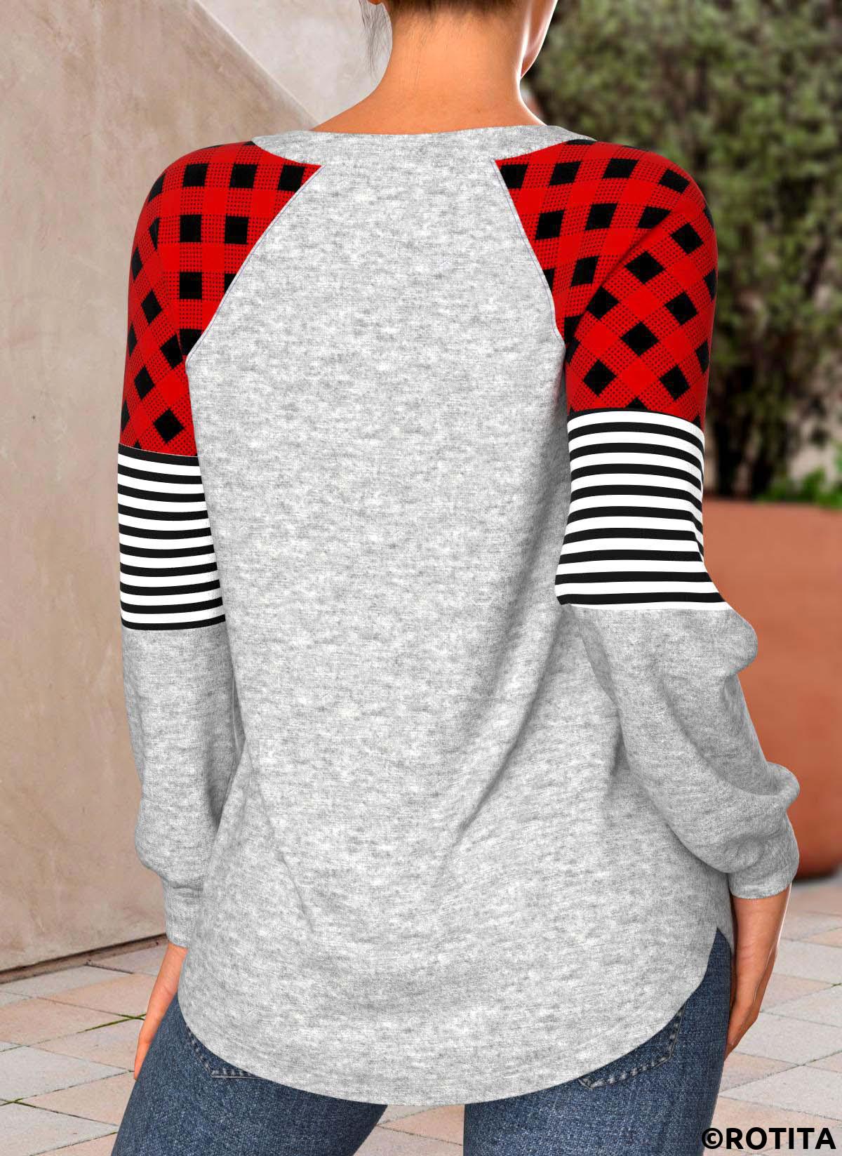 rotita t-shirt de Noël rouge patchwork grande taille à imprimé